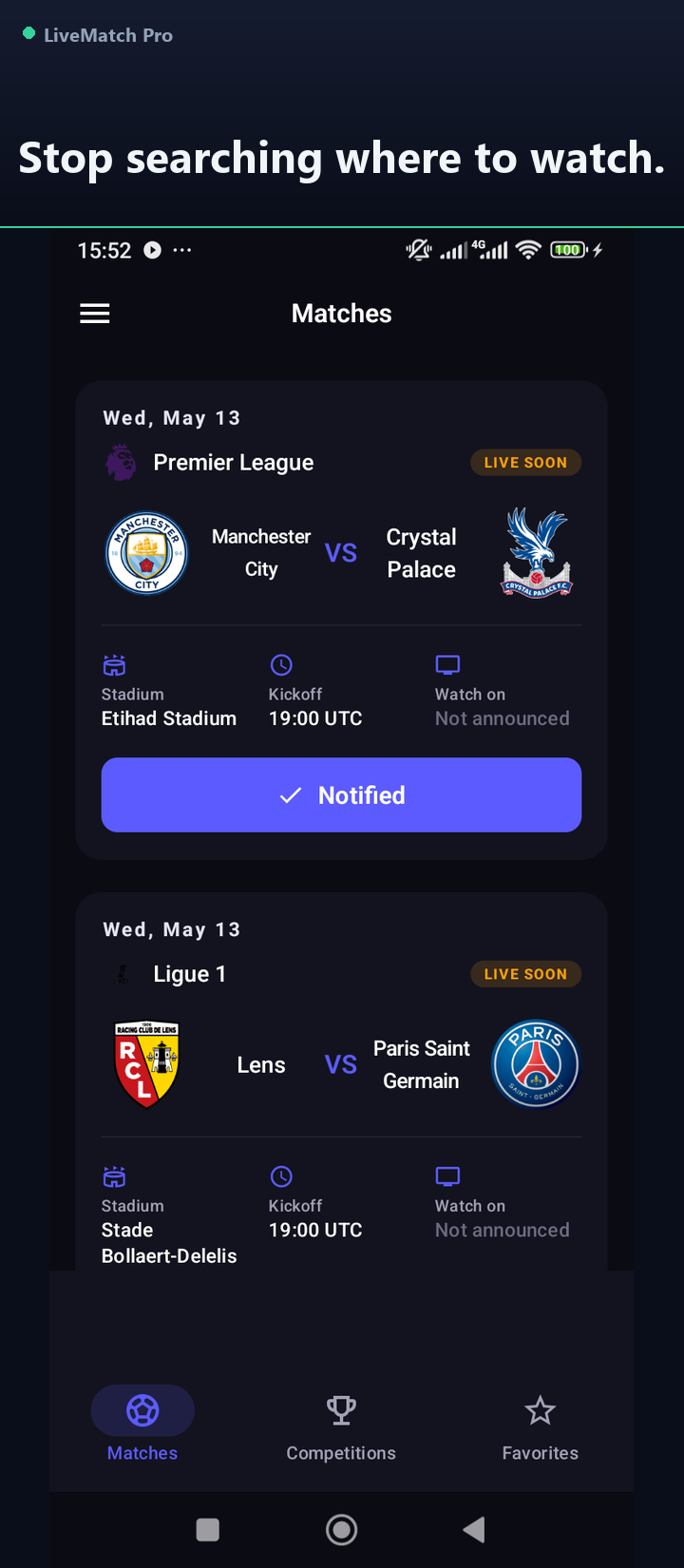 Match list — Stop searching where to watch