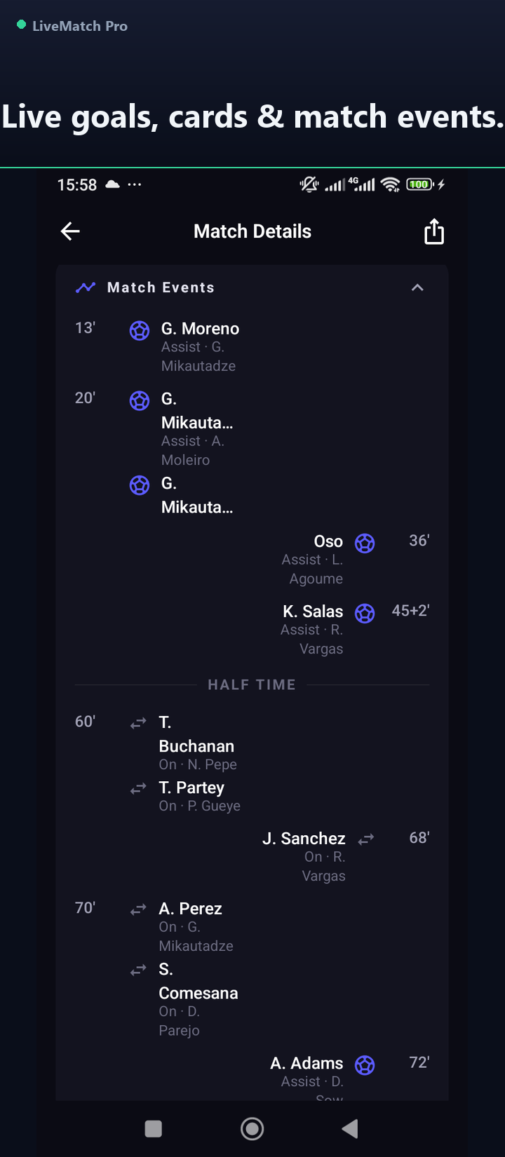 Live events feed