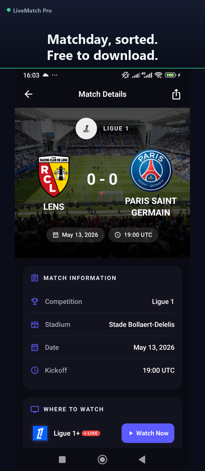 Match details — PSG vs Lens